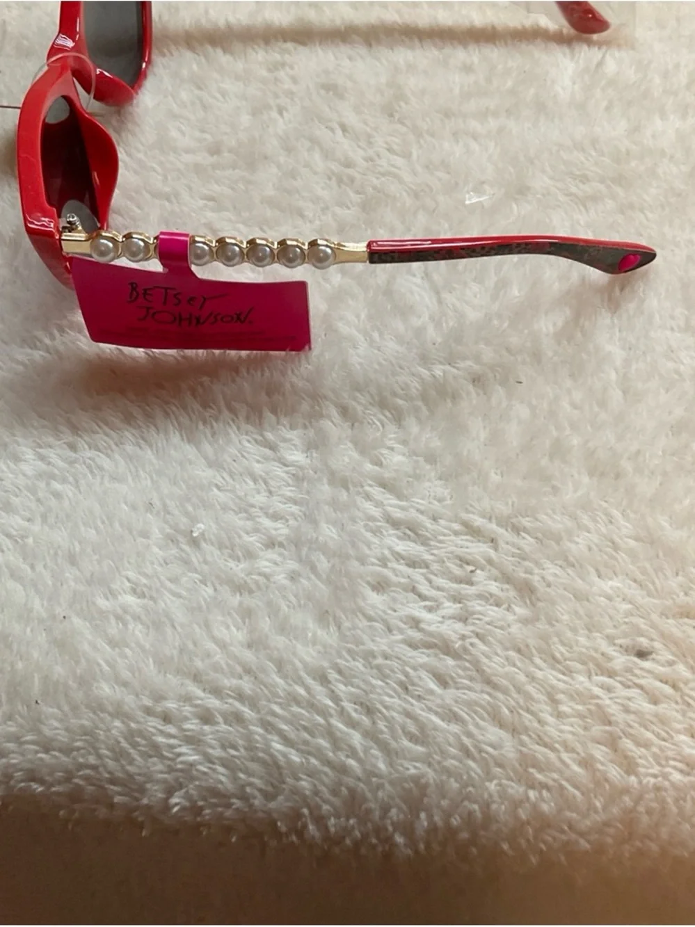 Betsey Johnson Red Cat-Eye Sunglasses with Beaded Temples